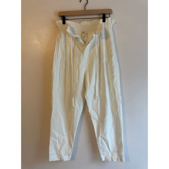 Free People Sienna White Paper Bag Trousers High Rise Wide Leg Self Belt Small - Picture 2 of 8